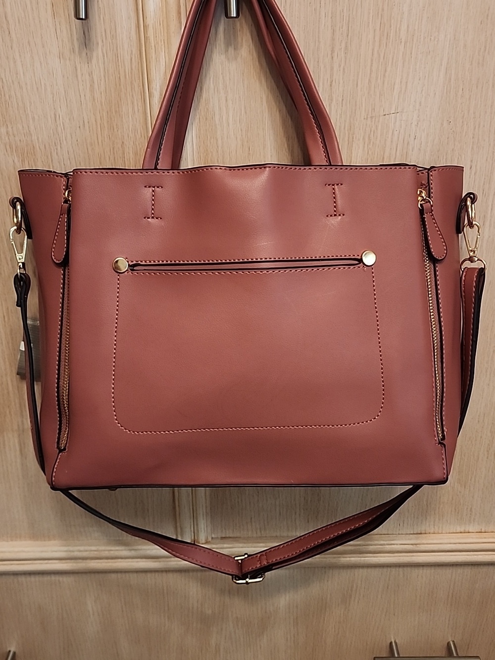 J Francis Women's Faux Leatherette Tote Rose/Brown Vegan